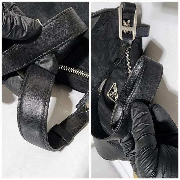 PRADA Tessuto Nylon/ Leather Shoulder Bag Black